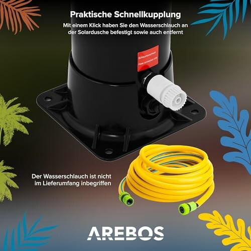 Praktische Schnellkupplung mit gelbem Wasserschlauch.