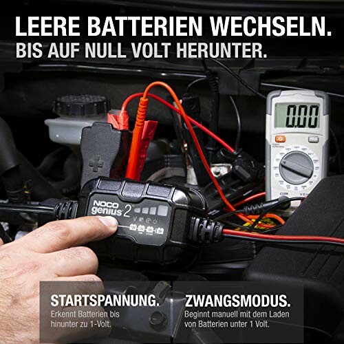 Autobatterie-Ladegerät mit Multimeter und Kabeln
