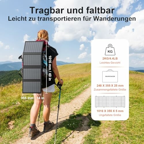Tragbares und faltbares Solarpanel für Wanderungen.
