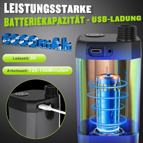 Leistungsstarke Batterie mit USB-Ladung und 6000mAh Kapazität.