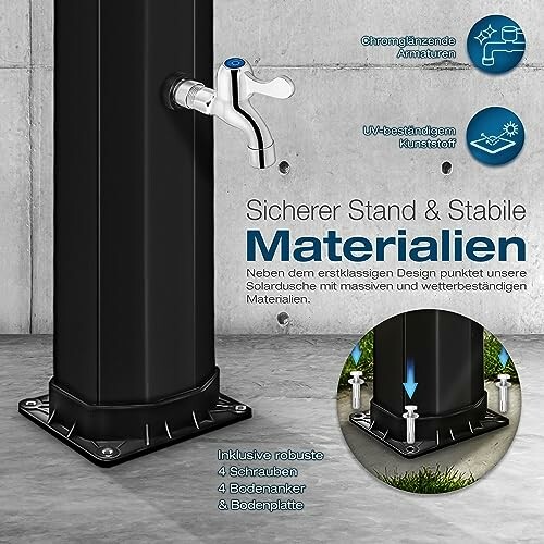 Solardusche mit stabilem Stand und UV-beständigem Kunststoff.