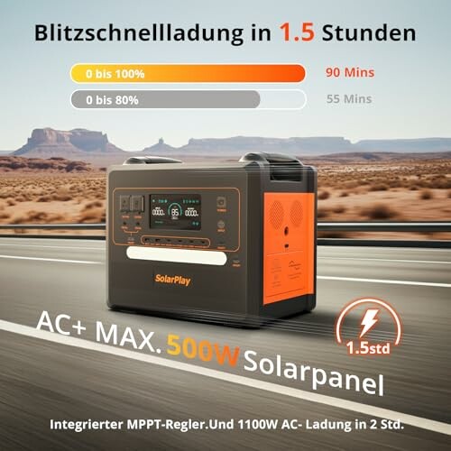 Tragbares Solar-Ladegerät mit Schnellladefunktion
