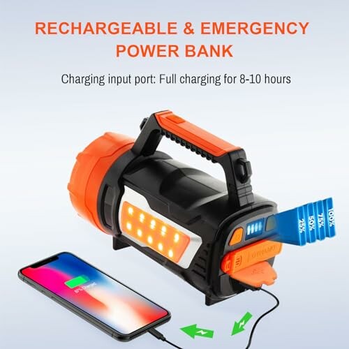 Wiederaufladbare Notfall-Powerbank mit Taschenlampe und USB-Anschluss