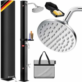 Solardusche mit großem Duschkopf und Zubehör
