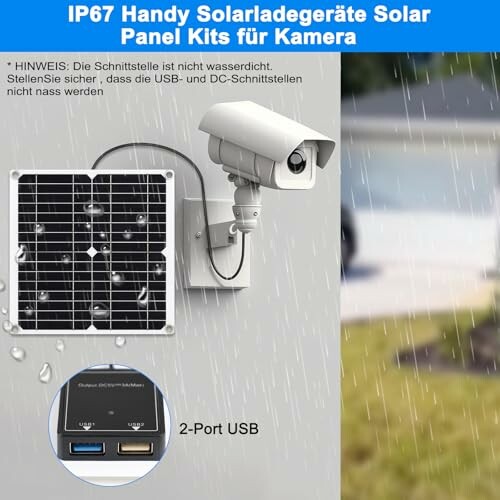 Solarladegerät für Kamera mit IP67 Schutzklasse im Regen