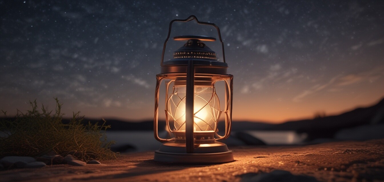 rustic solar lantern in a camping site
