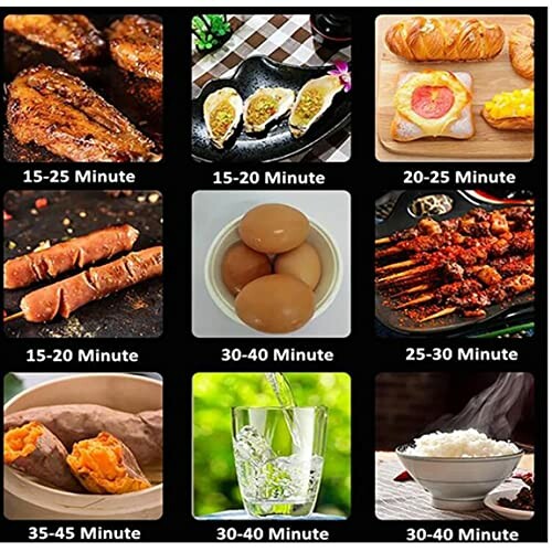 Verschiedene Lebensmittel mit Kochzeiten.