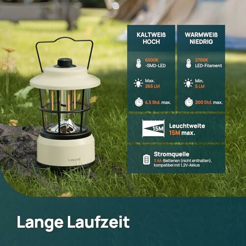 Vintage Laterne für Camping mit technischen Details